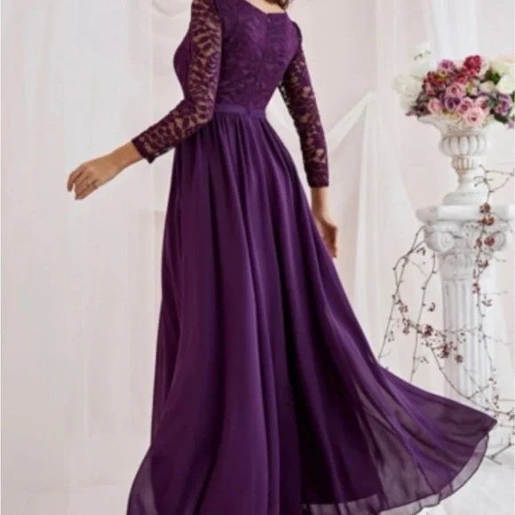 Luxurious purple lace insert maxi dress evening formal party - Picture 2 of 3
